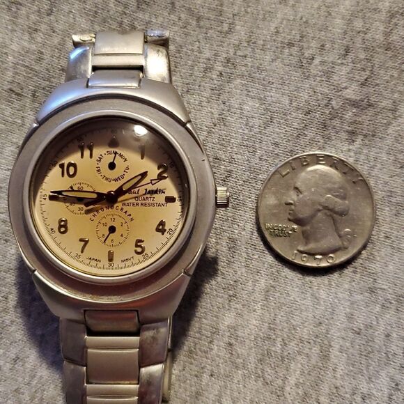 Paul Jardin Tan Face Watch Men's or Women's Faux Chronograph Wristwatch - Picture 7 of 8